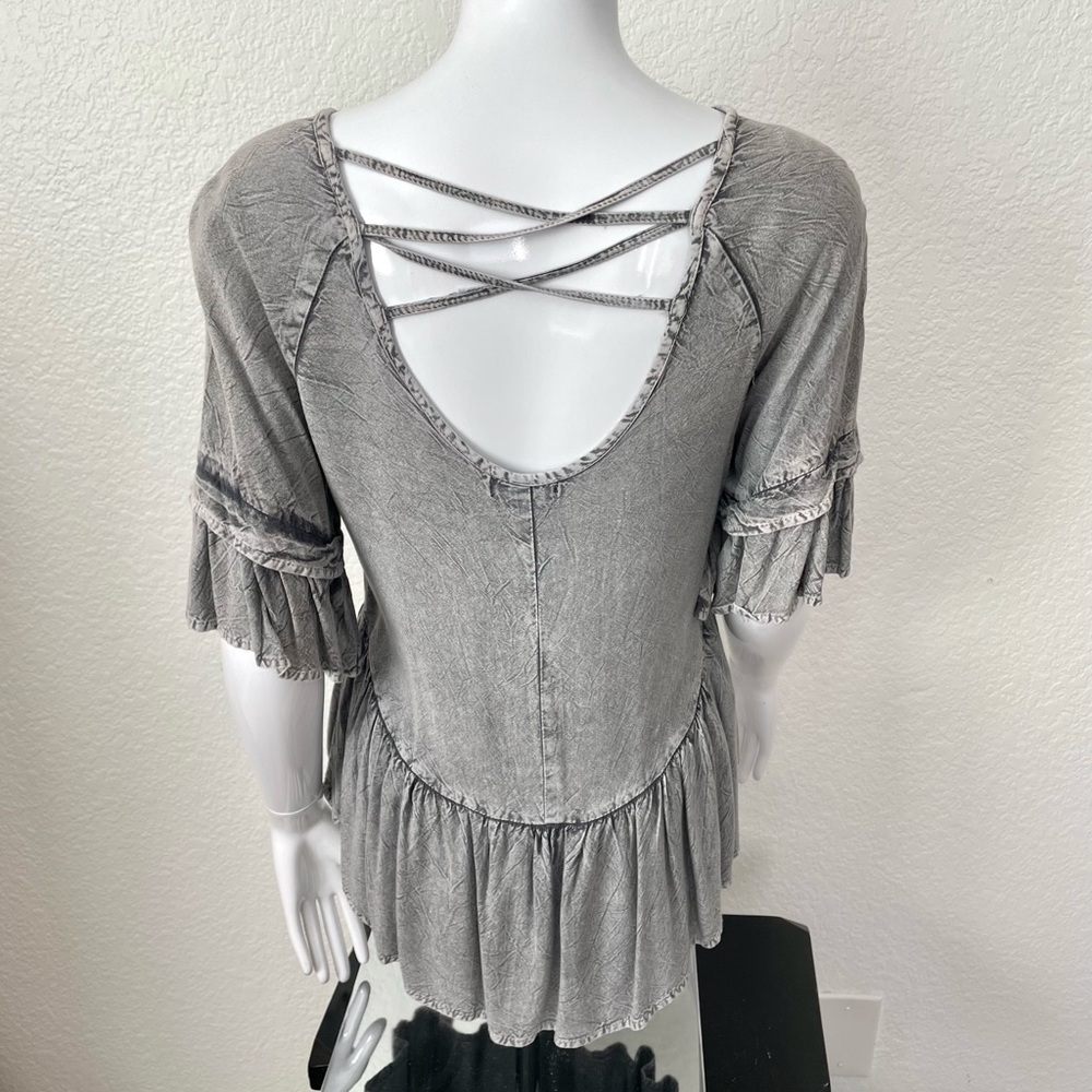 Style Envy Retro Acid Wash Ruffle Top - S